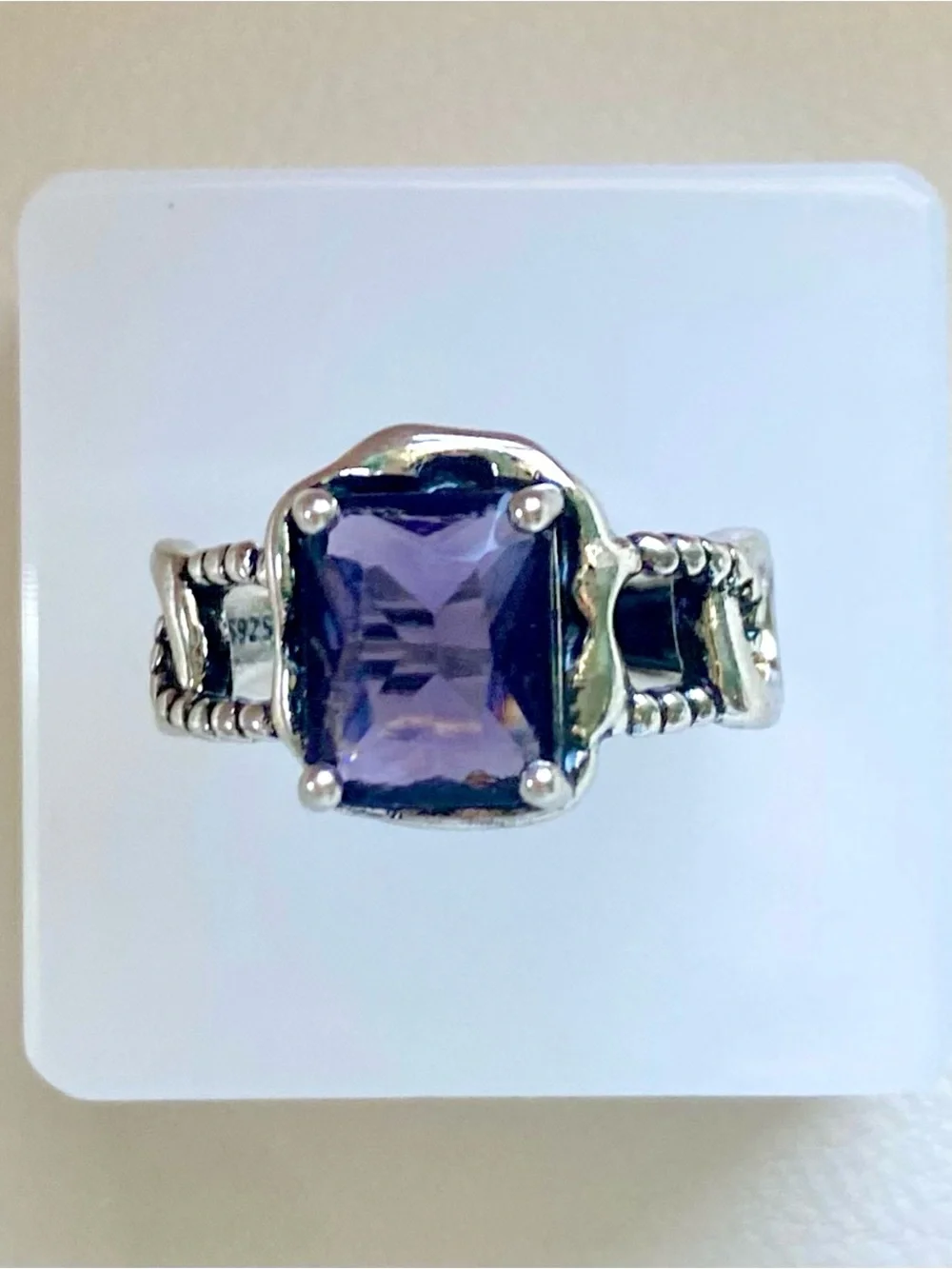 Sterling Silver Amethyst-Style Purple Statement Ring